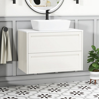 Royal Bathrooms Royal Bathroom Elmore 800mm Classic White Wall Mounted Bathroom Vanity Unit 2 Drawer Plain White Worktop With Cube Basin - image 1