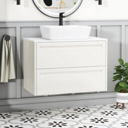 Royal Bathrooms Royal Bathroom Elmore 800mm Classic White Wall Mounted Bathroom Vanity Unit 2 Drawer Plain White Worktop With Cube Basin - thumbnail 1