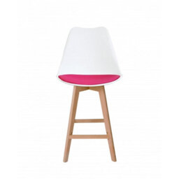 Fusion Living Soho White & Bright Pink Plastic Bar Stool With Light Wood Legs - thumbnail 5