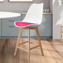 Fusion Living Soho White & Bright Pink Plastic Bar Stool With Light Wood Legs - thumbnail 2