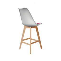 Fusion Living Soho White & Bright Pink Plastic Bar Stool With Light Wood Legs - thumbnail 3
