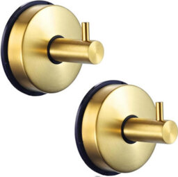 2 Pack Stainless Steel Suction Cup Hooks, For Bathroom, Kitchen, Shower, Tile Hooks (Gold) - thumbnail 1