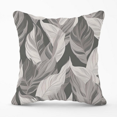 Warren Reed Designer Grey Floral Leaves Outdoor Cushion 45Cm X 45Cm - image 1