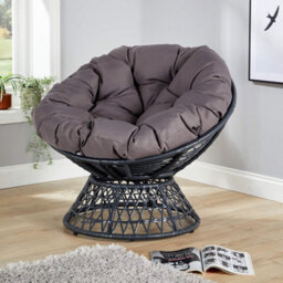 Home Source Oasis Dark Grey Cushioned Round Outdoor Papasan Chair