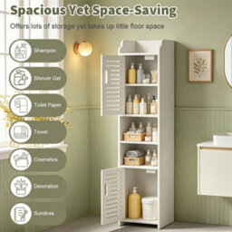 New Waterproof Bathroom Tall Cabinet Free Standing Floor Storage Unit Cupboard - thumbnail 4