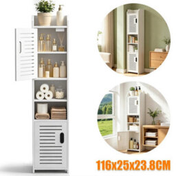 New Waterproof Bathroom Tall Cabinet Free Standing Floor Storage Unit Cupboard - thumbnail 1