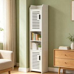 New Waterproof Bathroom Tall Cabinet Free Standing Floor Storage Unit Cupboard - thumbnail 3