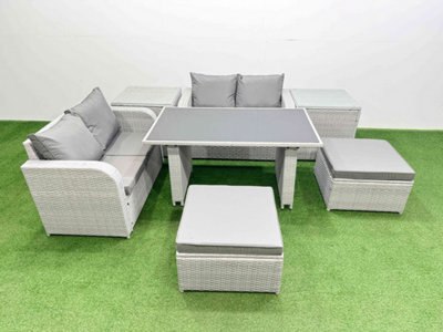 Fimous 7 Pieces Outdoor Pe Rattan Sofa Set Patio Garden Furniture Sets With Cushions 2 Side Tables 2 Big Stools Light Grey - image 1