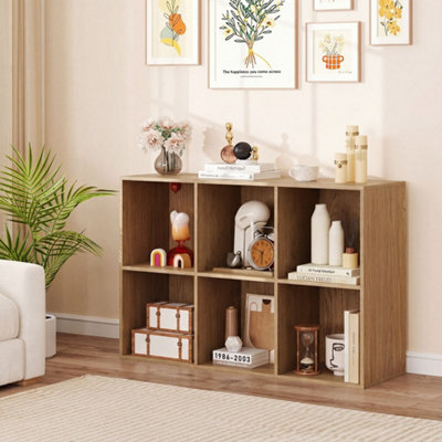Natural Modern 6 Cube Bookshelf Display Rack Horizontal Vertical Bookcase Organizer - image 1