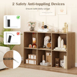 Natural Modern 6 Cube Bookshelf Display Rack Horizontal Vertical Bookcase Organizer - thumbnail 5