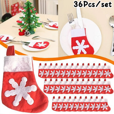 Amorly 36Pcs Mini Christmas Stocking Candy Pouch Bags, Snowflake Tableware Holders, Hanging Ornaments For Christmas Tree Fireplace Decor - image 1