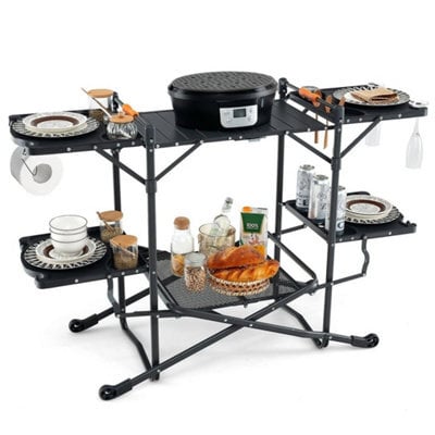 Folding Outdoor Cooking Station Camping Kitchen Table W/ 4 Side Tables - image 1