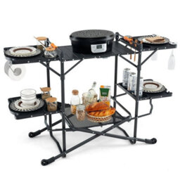 Folding Outdoor Cooking Station Camping Kitchen Table W/ 4 Side Tables - thumbnail 1