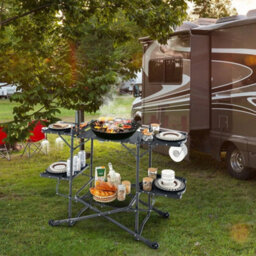 Folding Outdoor Cooking Station Camping Kitchen Table W/ 4 Side Tables - thumbnail 3