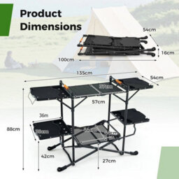 Folding Outdoor Cooking Station Camping Kitchen Table W/ 4 Side Tables - thumbnail 2