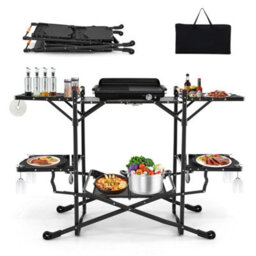 Folding Outdoor Cooking Station Camping Kitchen Table W/ 4 Side Tables - thumbnail 5