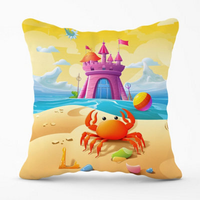 Warren Reed Designer Orange Crab On A Beach Holiday Cushions 60Cm X 60Cm - image 1