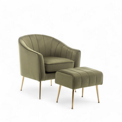 Velvet Sage Green Barcelona Accent Chair With Footstool by B&Q