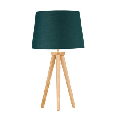 First Choice Lighting Voyage - Light Oak Table Lamp Or Bedside Light With Dark Green Shade - image 1