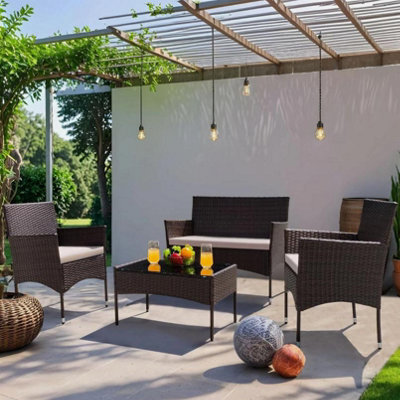 Patio Furniture 4 Pieces Conversation Sets Wicker Rattan Chairs Garden Sofa - image 1