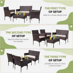 Patio Furniture 4 Pieces Conversation Sets Wicker Rattan Chairs Garden Sofa - thumbnail 5