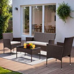 Patio Furniture 4 Pieces Conversation Sets Wicker Rattan Chairs Garden Sofa - thumbnail 6