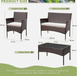 Patio Furniture 4 Pieces Conversation Sets Wicker Rattan Chairs Garden Sofa - thumbnail 4