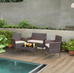 Patio Furniture 4 Pieces Conversation Sets Wicker Rattan Chairs Garden Sofa - thumbnail 7