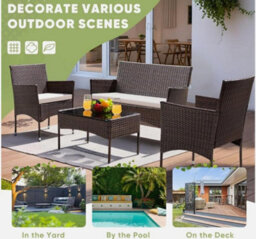 Patio Furniture 4 Pieces Conversation Sets Wicker Rattan Chairs Garden Sofa - thumbnail 2