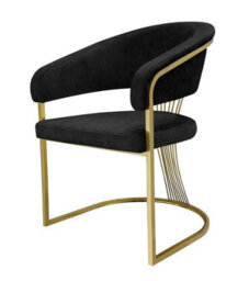Stratus Interiors Prado Luxury Dining Chair Black Leather With Gold Frame - Armless Comfy Kitchen Dining Chair 86X51.5X60Cm - thumbnail 3