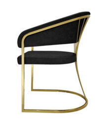 Stratus Interiors Prado Luxury Dining Chair Black Leather With Gold Frame - Armless Comfy Kitchen Dining Chair 86X51.5X60Cm - thumbnail 4