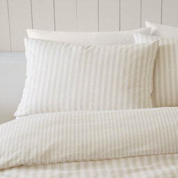 Catherine Lansfield Brushed Stripe Cotton Reversible Double Duvet Cover Set With Pillowcases Natural - thumbnail 3
