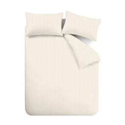 Catherine Lansfield Brushed Stripe Cotton Reversible Double Duvet Cover Set With Pillowcases Natural - thumbnail 5