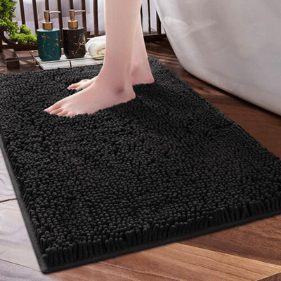 (Black Bath Mat) Chenille Bath Mats Shower Floor Mat Bathroom Rug - image 1