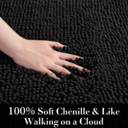 (Black Bath Mat) Chenille Bath Mats Shower Floor Mat Bathroom Rug - thumbnail 2