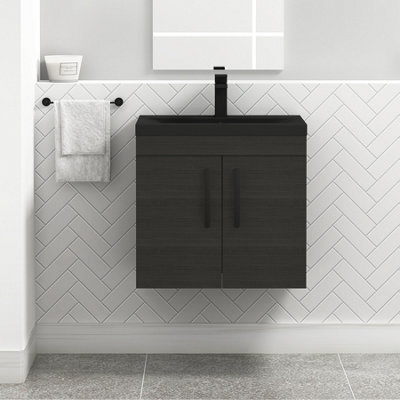 Royal Bathrooms Turin 600mm Wall Hung Vanity Unit 2 Door Hale Black With Black Basin & Handles - image 1