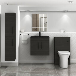 Royal Bathrooms Turin 600mm Wall Hung Vanity Unit 2 Door Hale Black With Black Basin & Handles - thumbnail 5