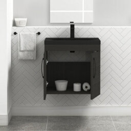 Royal Bathrooms Turin 600mm Wall Hung Vanity Unit 2 Door Hale Black With Black Basin & Handles - thumbnail 6