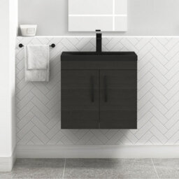 Royal Bathrooms Turin 600mm Wall Hung Vanity Unit 2 Door Hale Black With Black Basin & Handles - thumbnail 4