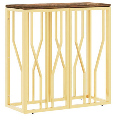 Berkfield Modern Console Table Gold Stainless Steel And Solid Wood Reclaimed - image 1