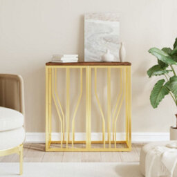 Berkfield Modern Console Table Gold Stainless Steel And Solid Wood Reclaimed - thumbnail 2