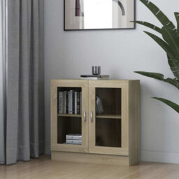 Berkfield Vitrine Cabinet Sonoma Oak 82.5X30.5X80 Cm Engineered Wood - thumbnail 1