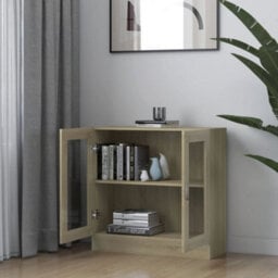 Berkfield Vitrine Cabinet Sonoma Oak 82.5X30.5X80 Cm Engineered Wood - thumbnail 3