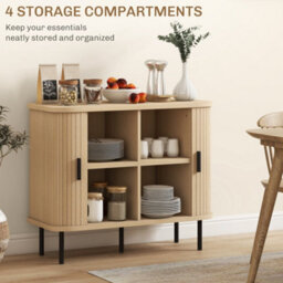 Wyld Haus Ronoke Natural Oak Effect Mid-Century Sideboard 90Cm - Slatted Tambour Sliding Doors, Black Metal Legs - thumbnail 7