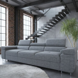 Torezio 3 Seater Sofa For Living Room With Adjustable Headrests Chipboard Frame Metal Legs 263X102X70Cm Grey Melange