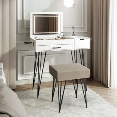 CARME Home Carme Emilie Dressing Table With Stool Set - Makeup & Vanity Desk With Led Light, Usb Plug Charger, Large Mirror & Storage Drawers - image 1