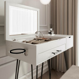 CARME Home Carme Emilie Dressing Table With Stool Set - Makeup & Vanity Desk With Led Light, Usb Plug Charger, Large Mirror & Storage Drawers - thumbnail 6