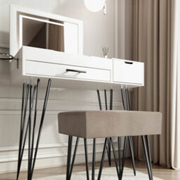 CARME Home Carme Emilie Dressing Table With Stool Set - Makeup & Vanity Desk With Led Light, Usb Plug Charger, Large Mirror & Storage Drawers - thumbnail 2