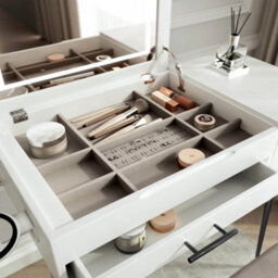 CARME Home Carme Emilie Dressing Table With Stool Set - Makeup & Vanity Desk With Led Light, Usb Plug Charger, Large Mirror & Storage Drawers - thumbnail 4