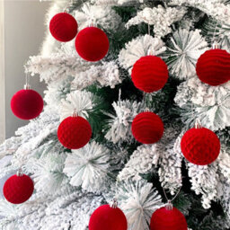 Amorly 32Pcs Velvet Christmas Tree Ornaments Set,red Flocked Hanging Christmas Balls Ornaments For Xmas Tree Holiday Home Party Decor - thumbnail 4